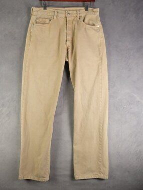 Vintage Levis 501 Mens 34X32 Brown Beige 90S Straight Button Fly Heavyweight